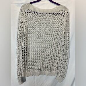 Metallic Off-White Crew Neck Sweater Loose Knit Mesh